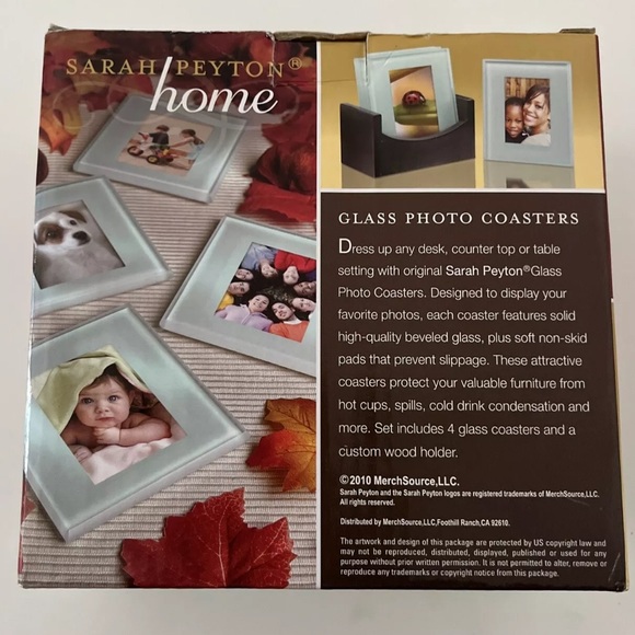 Sarah Peyton Home-4 solid glass photo coasters with wood holder, 4” - Picture 2 of 4